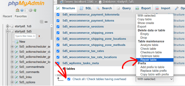 Using phpMyAdmin